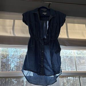 Blue Striped Button-Up Dress